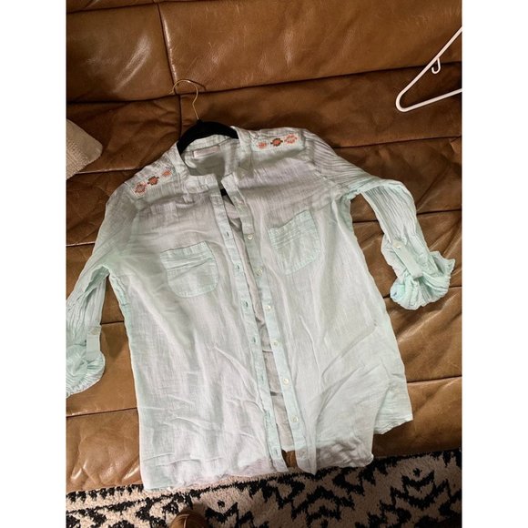 Promod thin mint blouse button up top - Picture 3 of 10